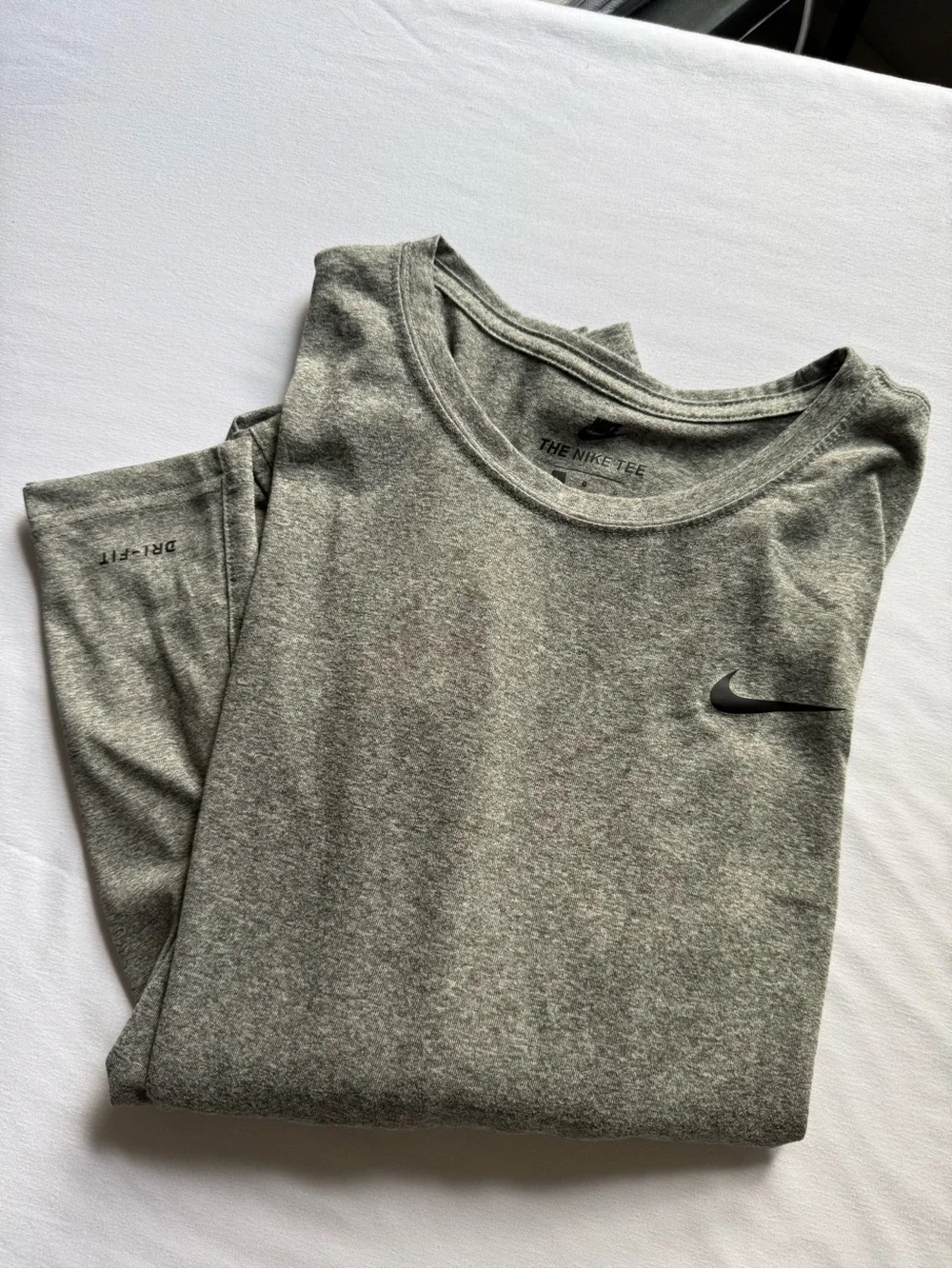 Nike Heather Gray Long Sleeve Dri-FIT Crew with Black Swoosh